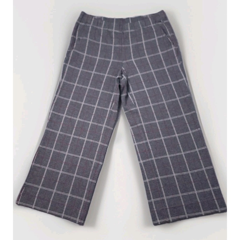 J Jill Pants Womens Sz M Gray Plaid Ponte Full Leg Elastic Waist Pull On Stretch